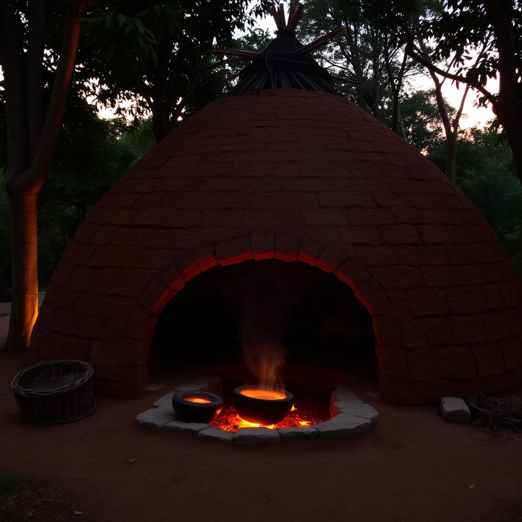 Traditional temazcal sweat lodge at dusk